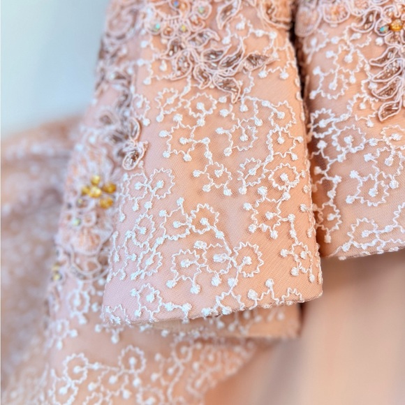 Elegant One Shoulder Lace Dress in Peach - Picture 5 of 13